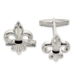 925 Sterling Silver Genuine Fine Jewelry Fleur De Lis w/Onyx Cuff Links